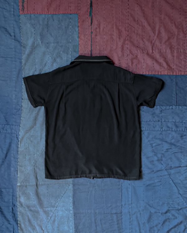 OPEN COLLAR RAYON SHIRTS, BLACK 