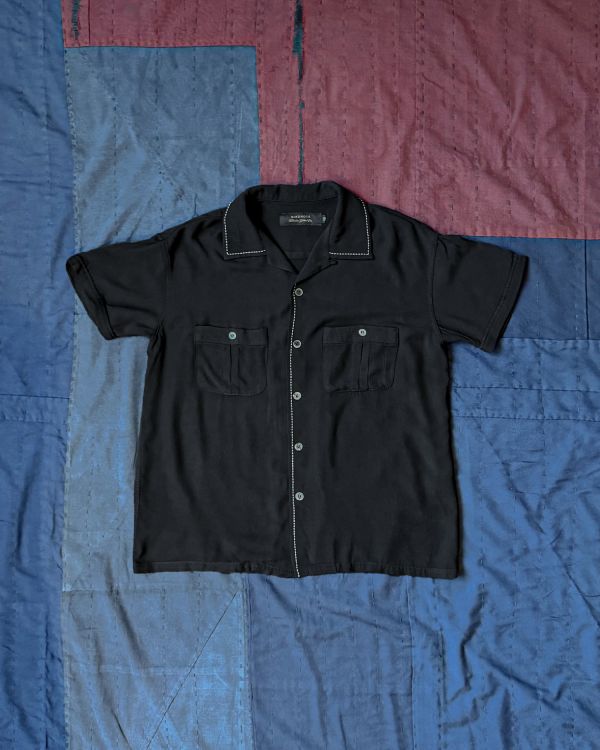 OPEN COLLAR RAYON SHIRTS, BLACK 