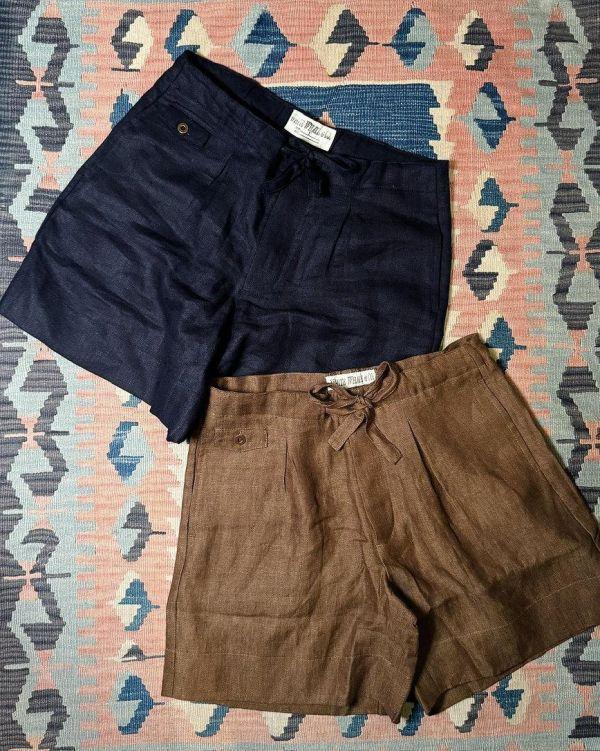 The MOBY'S Herringbone Linen Beach Shorts / Brown 