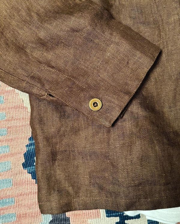 The MOBY'S Herringbone Linen Seaman Smock / Brown 