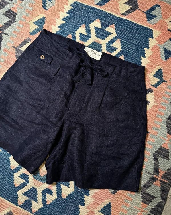 The MOBY'S Herringbone Linen Beach Shorts / Indigo 