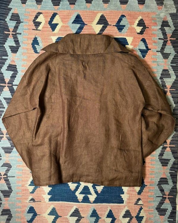 The MOBY'S Herringbone Linen Seaman Smock / Brown 