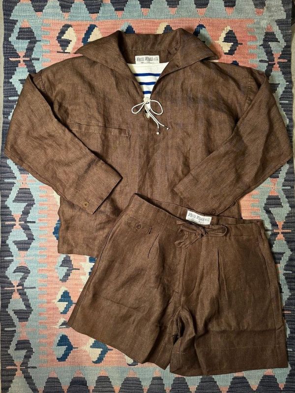 The MOBY'S Herringbone Linen Beach Shorts / Brown 