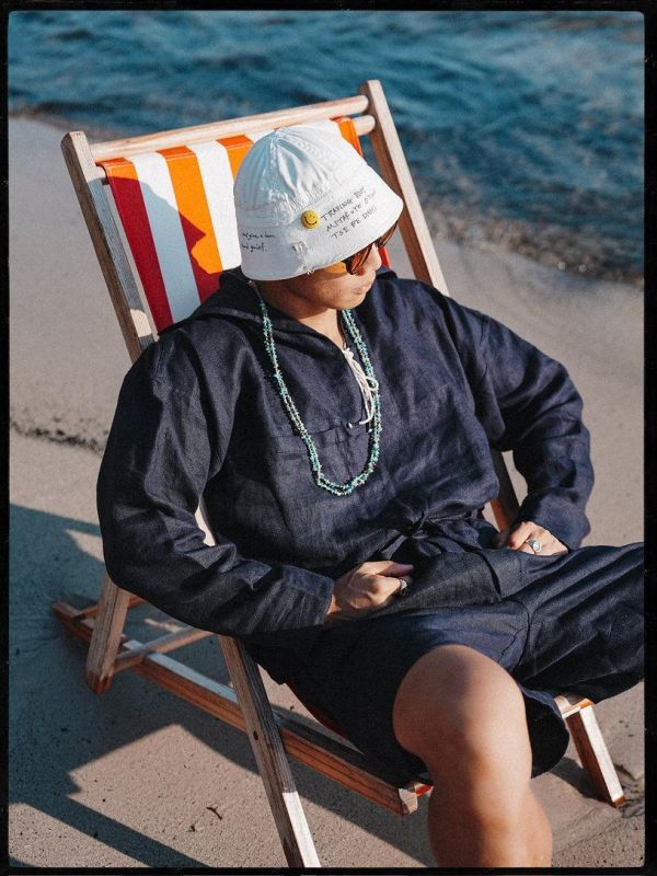 The MOBY'S Herringbone Linen Seaman Smock / Indigo 