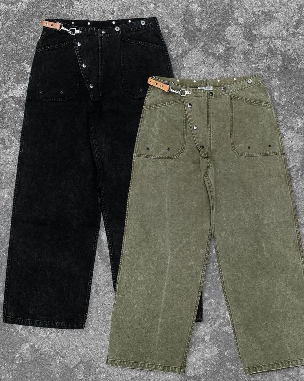 The MOBY'S Washed Heavy Canvas Fireman Pants / Military Green 
