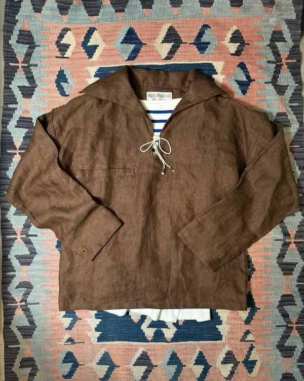 The MOBY'S Herringbone Linen Seaman Smock / Brown 
