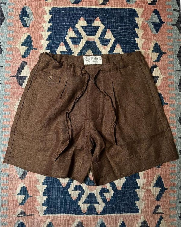 The MOBY'S Herringbone Linen Beach Shorts / Brown 