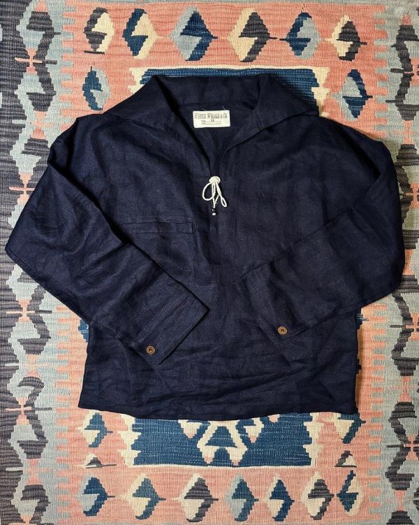 The MOBY'S Herringbone Linen Seaman Smock / Indigo 