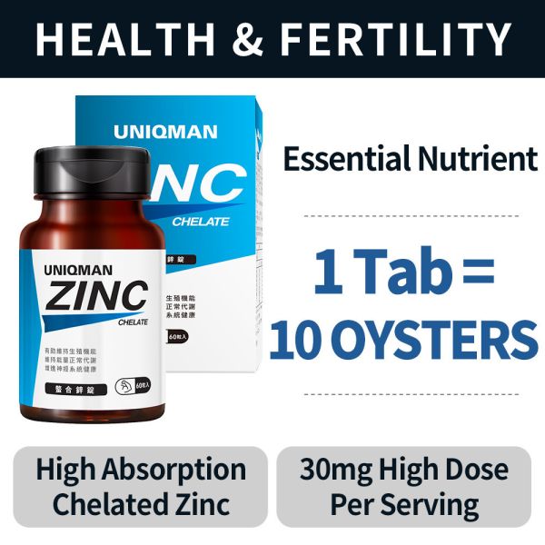 UNIQMAN Chelated Zinc Tablets 【Energy Metabolism】 Chelated Zinc,amino acid,reproductive function, birth plan supplement, men's health supplement