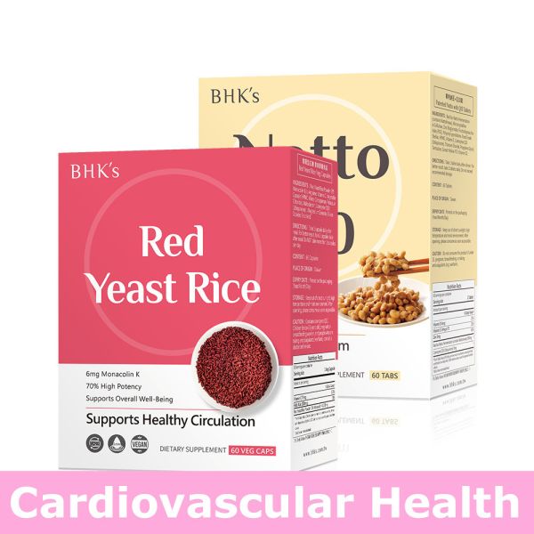 BHK's Red Yeast Rice Veg Capsules (60 capsules/packet) + Patented Natto with Q10 Tablets (60 tablets/packet)【Cardiovascular Health】 