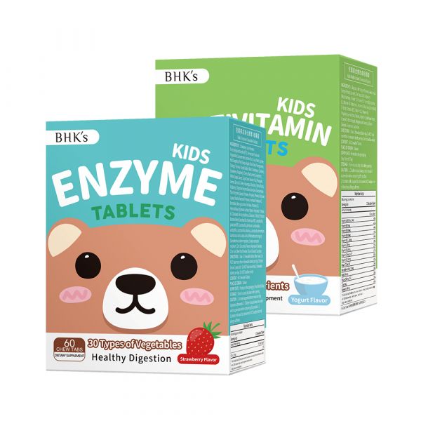 BHK's Kids Enzyme Chewable Tablets (Strawberry Flavor) (60 chewable tablets/packet) + Kids Multivitamin Chewable Tablets (Yogurt Flavor) (60 chewable tablets/packet)【Nutrient Digestion】 