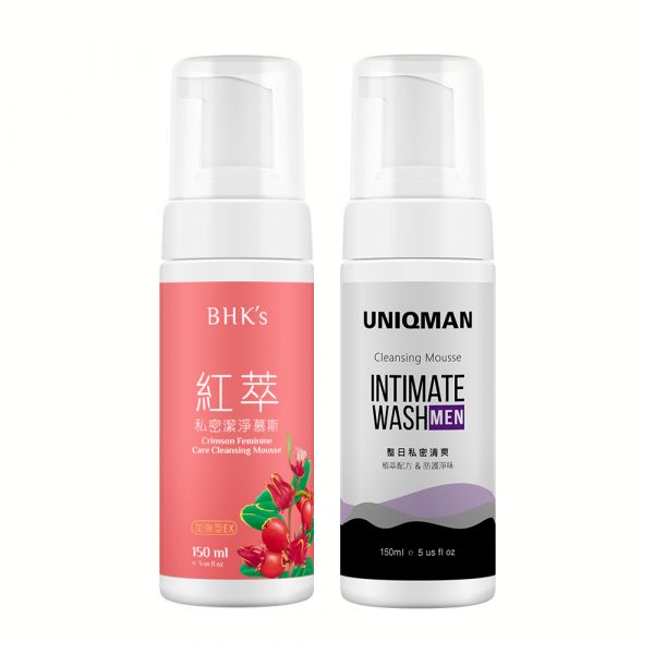 BHK's Crimson Feminine Care Cleansing Mousse EX(150ml/bottle) + UNIQMAN Intimate Cleansing Mousse (150ml/bottle)【Intimate Cleansing】 Crimson feminine care cleansing mousse, Feminine wash, Feminine Hygiene, Men's intimate wash, Masculine Intimate Hygiene Wash