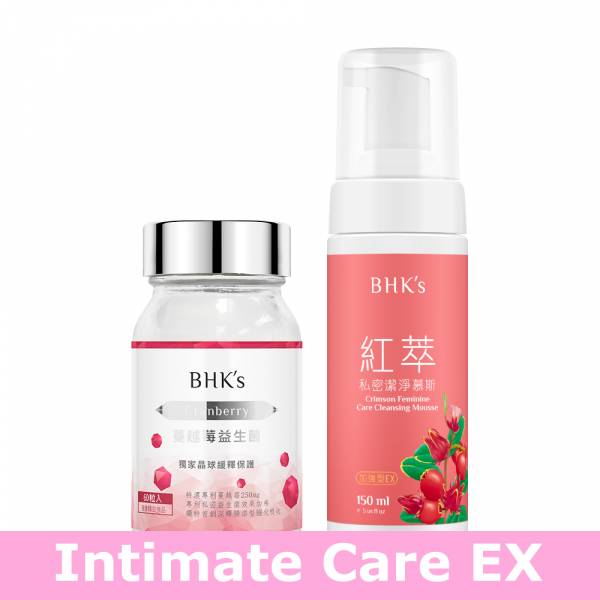 BHK's Crimson Cranberry Plus Probiotics Tablets (60 tablets/bottle) + Crimson Feminine Care Cleansing Mousse EX (150ml/bottle) (Bundle)【Intimate Care EX】 Private area care, woman's private area maintenance, gentle mousse cleanser, cranberry probiotics, gynecological problems, prevent infection, UTI solution