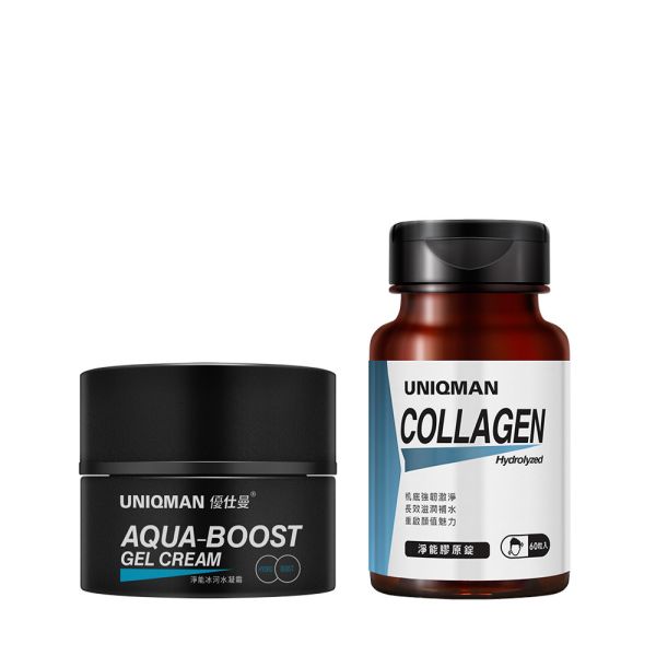 UNIQMAN Aqua-Boost Gel Cream (50ml/bottle) + Hydrolyzed Collagen Tablets (60 tablets/bottle)【Dual Skin Hydration】 