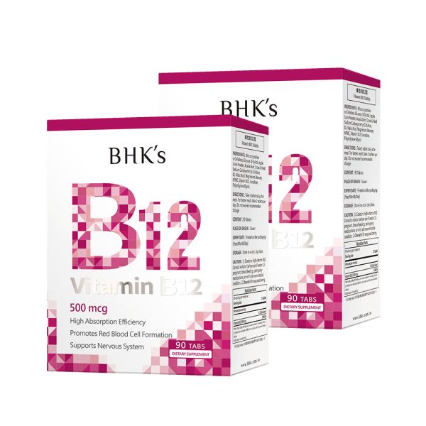 BHK's Vitamin B12 Tablets (90 tablets/packet)【High Efficient B12】 B-complex,Vitamin B+Iron,Vitamin B Complex, Recommended energy vitamin, rosy complexion, women vitamin B, energy boost