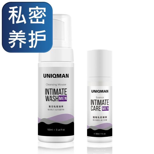 UNIQMAN Intimate Cleansing Mousse (150ml/bottle)+UNIQMAN Intimate Care Essence (30ml/bottle) 【Intimate Care】 Men's Intimate Cleansing Mousse, Men's Intimate Care Essence, Men's Intimate Wash, Intimate Odor Treatment, Men's Intimate Grooming, Best Intimate Wash for Men, Antibacterial Odor Control, Black Maca,