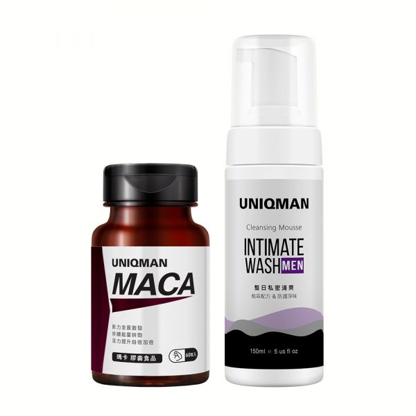 UNIQMAN 战前保养组 玛卡(60粒/瓶)+男性私密慕斯(150ml/瓶)【双重魅力】 螯合锌,玛卡,马卡