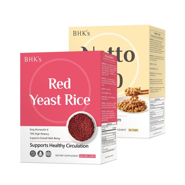 BHK's Red Yeast Rice Veg Capsules (60 capsules/packet) + Patented Natto with Q10 Tablets (60 tablets/packet)【Cardiovascular Health】 