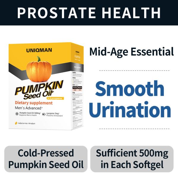 UNIQMAN Pumpkin Seed Oil+Lycopene Softgels (60 softgels/packet)【Urinary Health】 Pumpkin seed oil, lycopene, men's urinary health, frequent bathroom tips solver, men's urinary health supplement, men's supplement, frequent urination