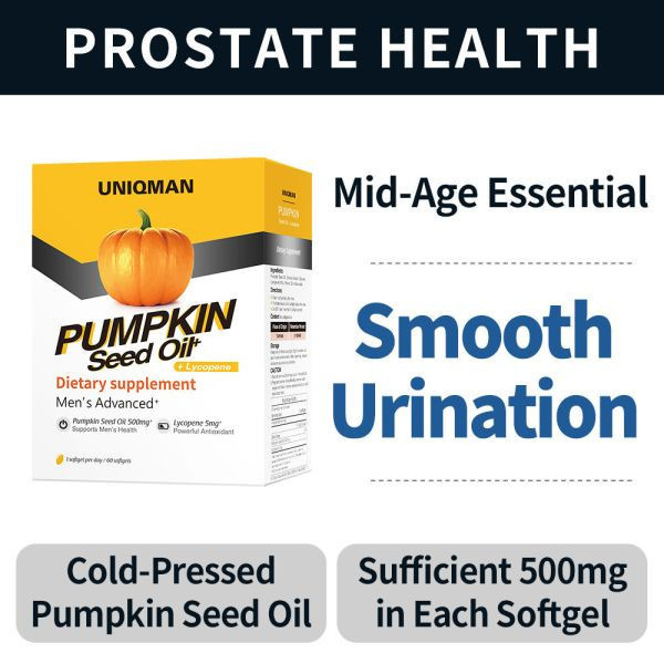 UNIQMAN Pumpkin Seed Oil+Lycopene Softgels (60 softgels/packet) x 5 packets【Urinary Health】 Pumpkin seed oil, lycopene, men's urinary health, frequent bathroom tips solver, men's urinary health supplement, men's supplement, frequent urination