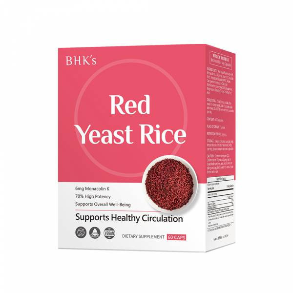 BHK's Red Yeast Rice Veg Capsules (60 capsules/packet) x 5 packets【Lower Cholesterol】 Red Yeast Rice, Monacolin-K, Heart health, Cardiovascular diseases, Lower cholesterol level, cholesterol Supplement
