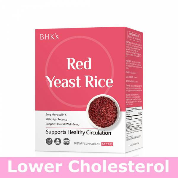 BHK's Red Yeast Rice Veg Capsules (60 capsules/packet) x 5 packets【Lower Cholesterol】 Red Yeast Rice, Monacolin-K, Heart health, Cardiovascular diseases, Lower cholesterol level, cholesterol Supplement