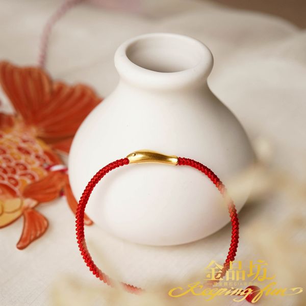 黃金手繩富貴有魚0.08錢±0.01 金品坊,純金999.9,黃金,黃金串珠手鍊,純金串珠手鍊