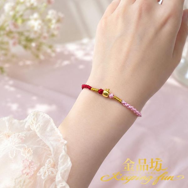 黃金手鍊甜蘋如願平安手繩 0.04錢±0.01 金品坊,純金999.9,黃金,黃金串珠手鍊,純金串珠手鍊