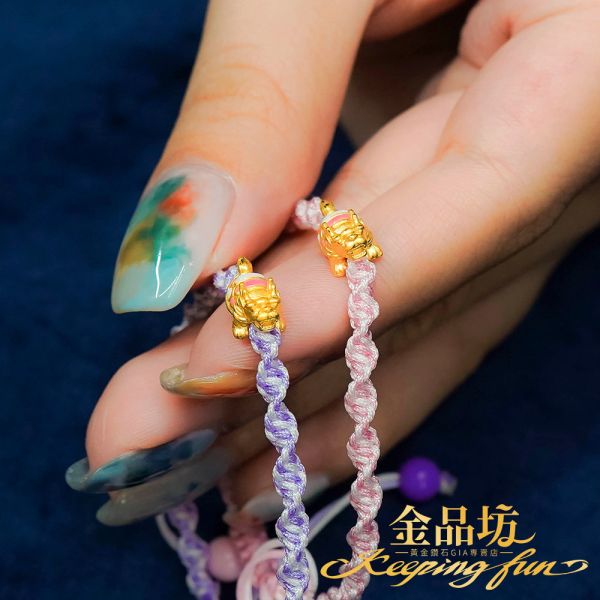 黃金手繩小龍龜 招財平安 0.07錢±0.01 金品坊,純金999.9,黃金,黃金串珠手鍊,純金串珠手鍊