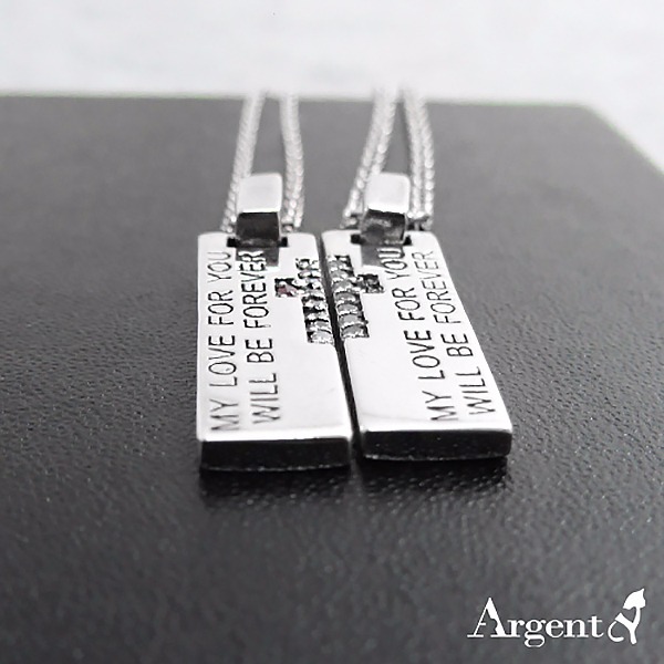 天生伴侶情人純銀對鍊|情侶對鍊推薦(一對價)拼起來中間是十字架 對鍊推薦