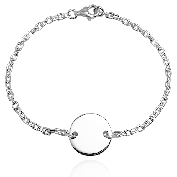 「小圓牌(無刻字)」左右接鍊(3mm銀鍊)純銀手鍊|925銀飾(無刻字.可加購雷射刻字) 圓牌手鍊