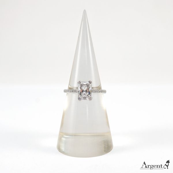 「一生摯愛(方鑽款)」左右排鑽造型鑲嵌鑽純銀戒指|戒指推薦 求婚戒指