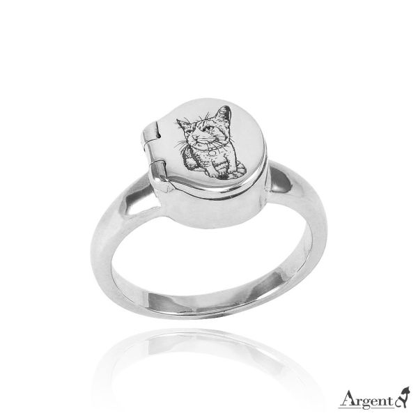 常見訂做-照片款客製化「橢圓寶盒戒」(刻單面動物.單人)刻圖純銀戒指｜925銀飾戒指推薦(可加購刻字) 也可當香氛戒 骨灰戒指,香氛戒