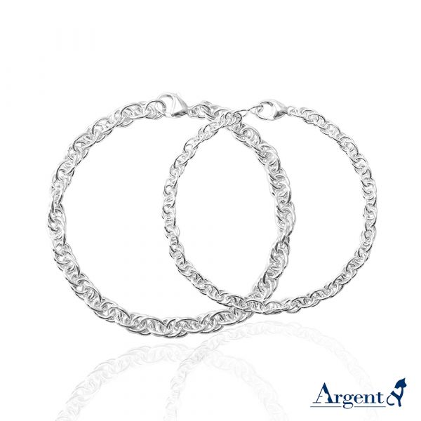 純銀對手鍊-4mm+5.5mm「麻花鍊」925銀飾造型系列純銀手鍊|925銀飾(粗+細各一條)(一對價) 銀對手鍊