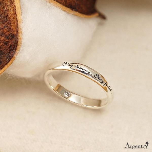 【藏鑽戒指(單只/刻字)】925純銀 3mm/4mm 內圍鑲鑽客製刻字戒 藏鑽戒指, 內鑲鑽石戒指, 客製化戒指推薦, 刻字戒指訂製, 3mm戒指, 4mm戒指, 925純銀戒指, 內圈刻字, 手寫簽名戒指, 安爵銀飾