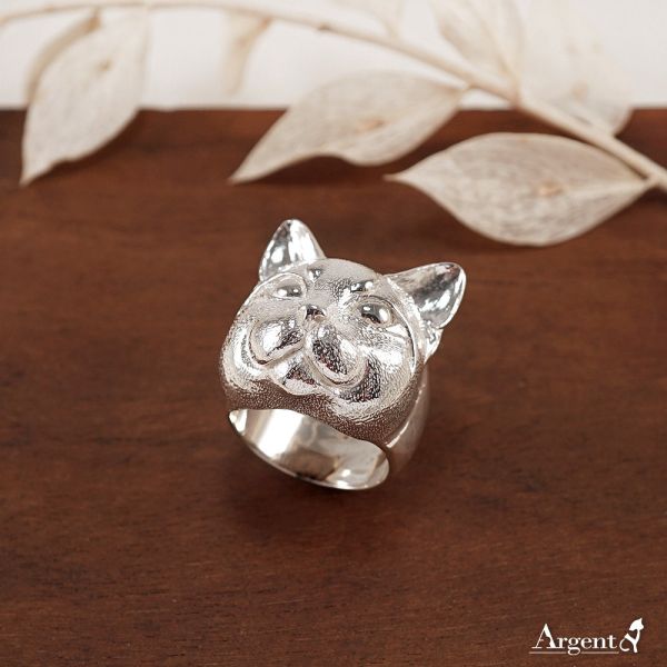 「小花貓」動物造型雕刻純銀戒指|戒指推薦 純銀動物戒指