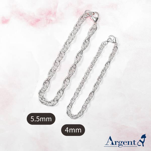 純銀對手鍊-4mm+5.5mm「麻花鍊」925銀飾造型系列純銀手鍊|925銀飾(粗+細各一條)(一對價) 銀對手鍊