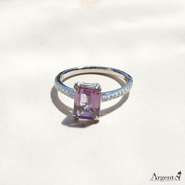 「一生摯愛(方鑽款)」左右排鑽造型鑲嵌鑽純銀戒指|戒指推薦 求婚戒指