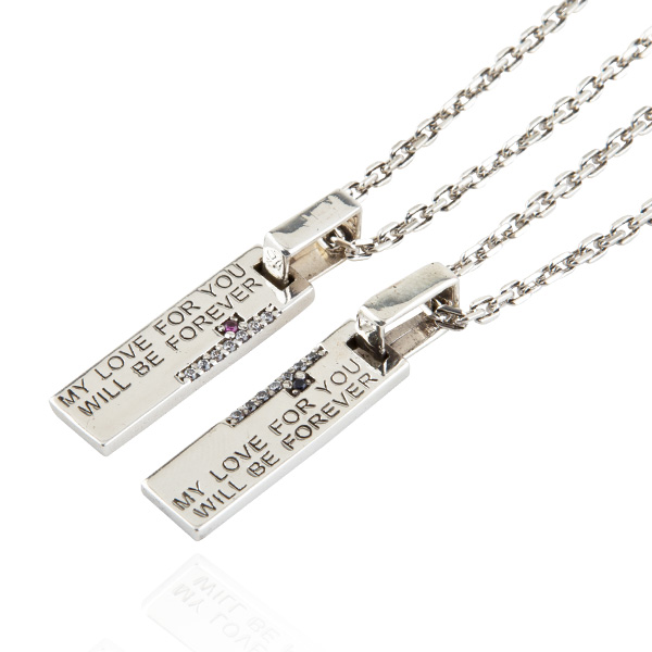 天生伴侶情人純銀對鍊|情侶對鍊推薦(一對價)拼起來中間是十字架 對鍊推薦