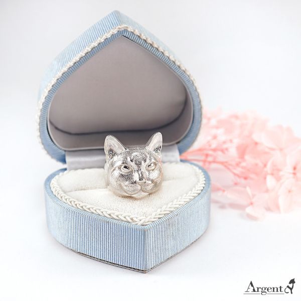 「小花貓」動物造型雕刻純銀戒指|戒指推薦 純銀動物戒指