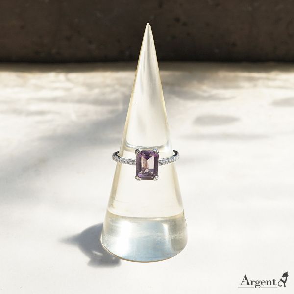 「一生摯愛(方鑽款)」左右排鑽造型鑲嵌鑽純銀戒指|戒指推薦 求婚戒指