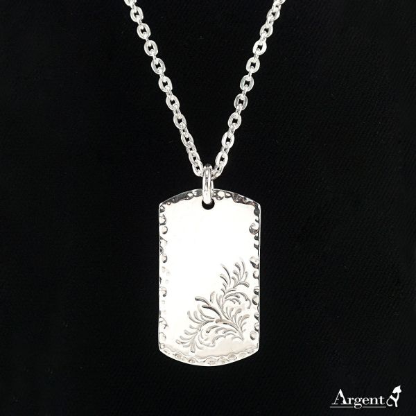 限定項鍊-唐草軍牌(中)配2.5mm鍊 手工雕刻唐草紋路，每個不同 唐草項鍊