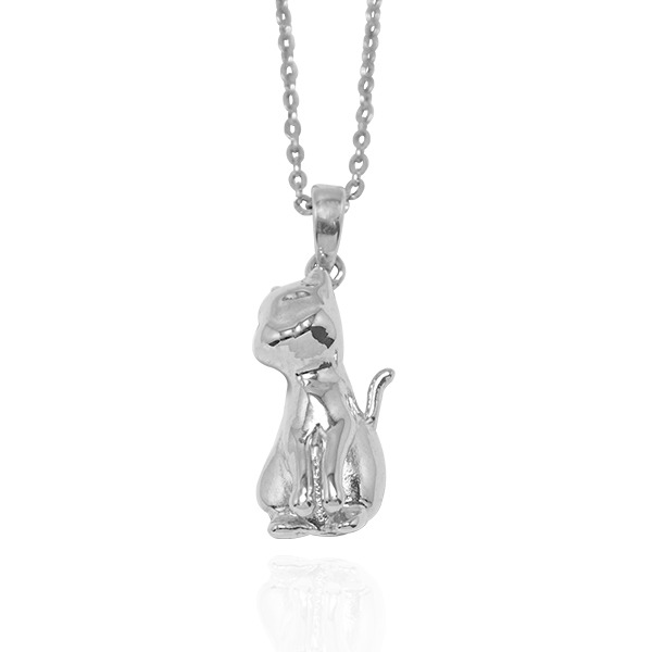 貓咪咕嚕姿勢-遠望(配1.5mm鍊)-半立體造型動物純銀項鍊銀飾-剪影立體造型 貓剪影項鍊