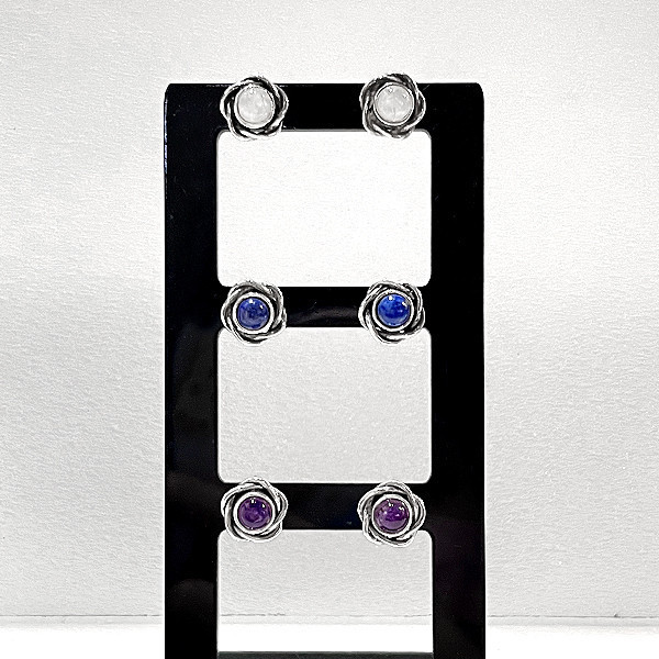 限定耳環-交織花瓣(月光石/青金石/紫水晶 )耳針款 