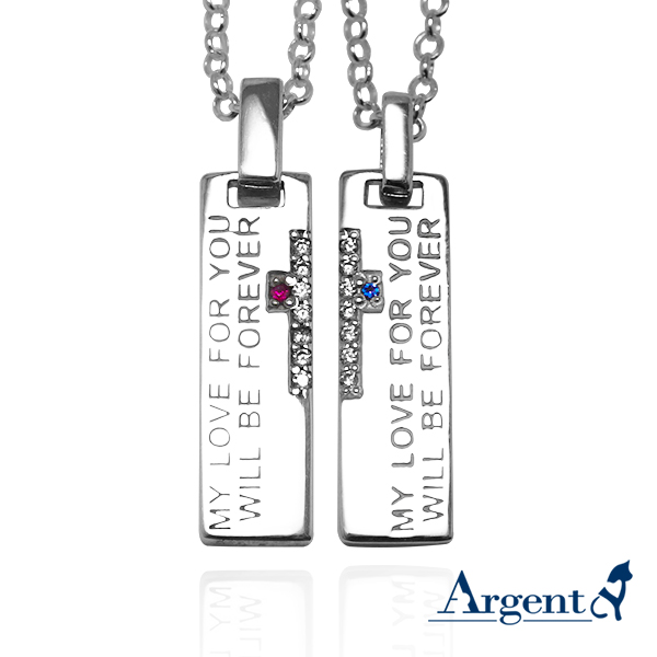 天生伴侶情人純銀對鍊|情侶對鍊推薦(一對價)拼起來中間是十字架 對鍊推薦