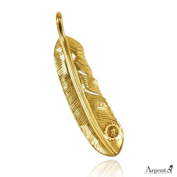 佐羽(大)」9999純金重磅墜飾｜手工雕刻印地安羽毛風格．大氣6.6cm (單墜價)｜Argent安爵銀飾 純金羽毛項鍊, 9999純金墜子, 手工金飾推薦, 印地安風格金飾, 黃金羽毛墜飾, 佐羽金飾, 男生金項鍊, 高端客製金飾, Argent安爵