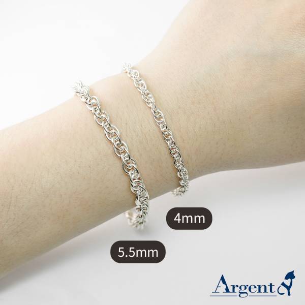 純銀對手鍊-4mm+5.5mm「麻花鍊」925銀飾造型系列純銀手鍊|925銀飾(粗+細各一條)(一對價) 銀對手鍊