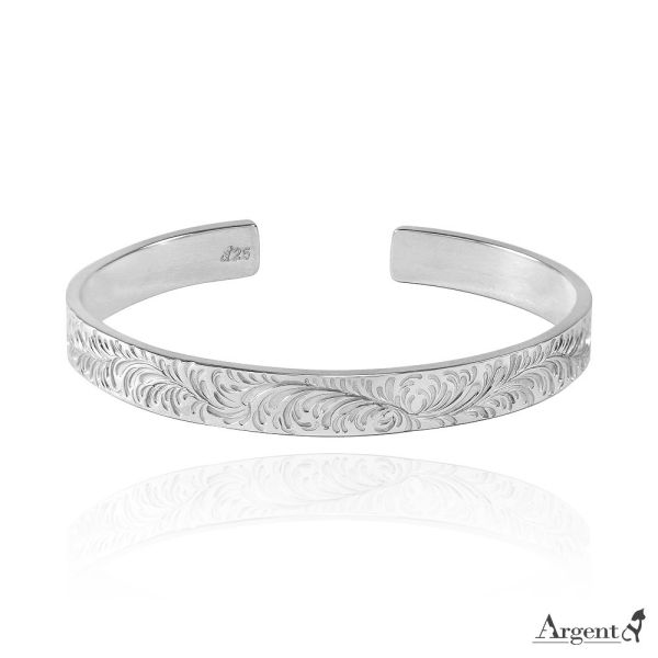 「唐草手環(單面圖/寬8mm)」純銀手環系列推薦(可加購刻字) 唐草手環