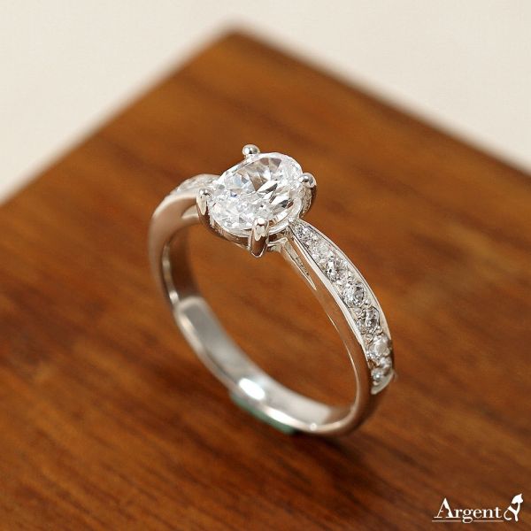 「守護天使(鋯石)」橢圓造型鑽鑲嵌純銀戒指|求婚訂婚結婚戒指推薦 求婚戒指