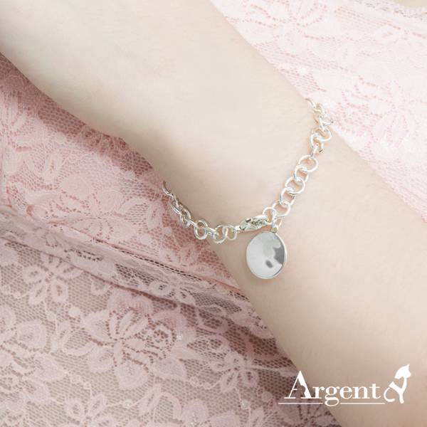 「小圓牌(單面刻字)(手工圓鍊6.5mm)」雷射刻字純銀手鍊銀飾|客製化手鍊(含單面刻字價) 客製化手鍊